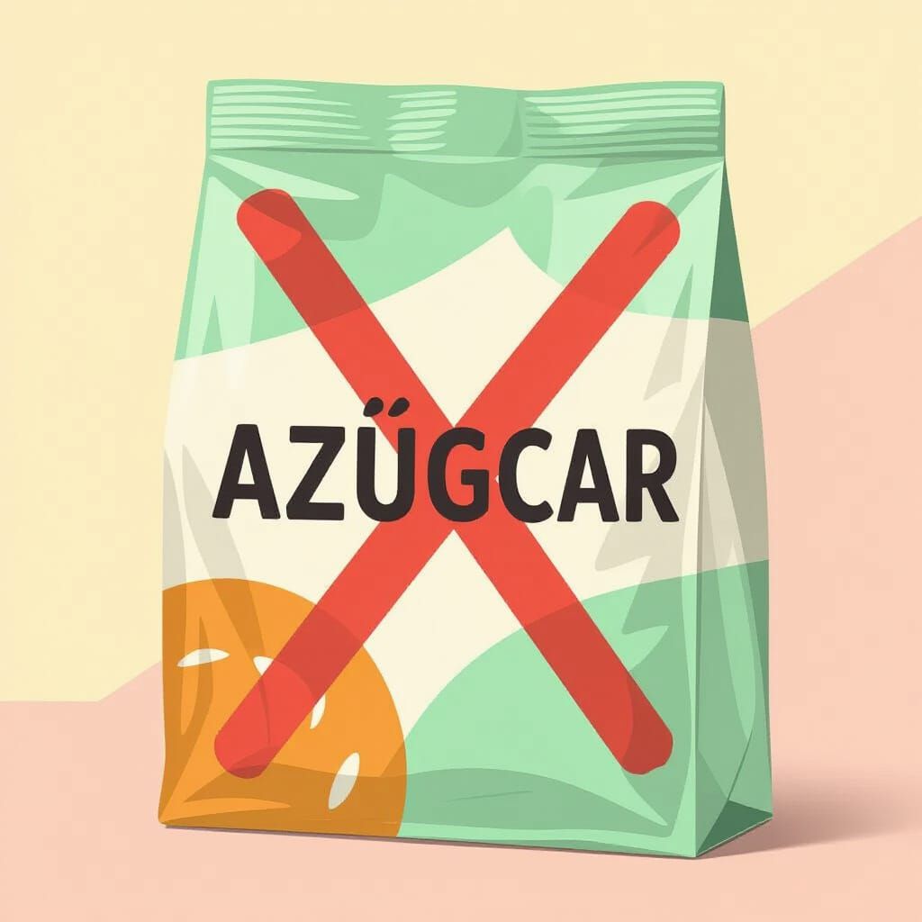 Sugar Bag Labeled Azucar With Red X in Pastel Colors