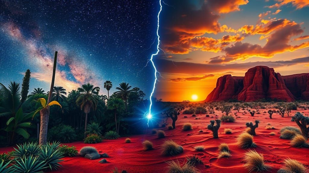 the jungle by a starry night ,the Australian sunset dessert ...