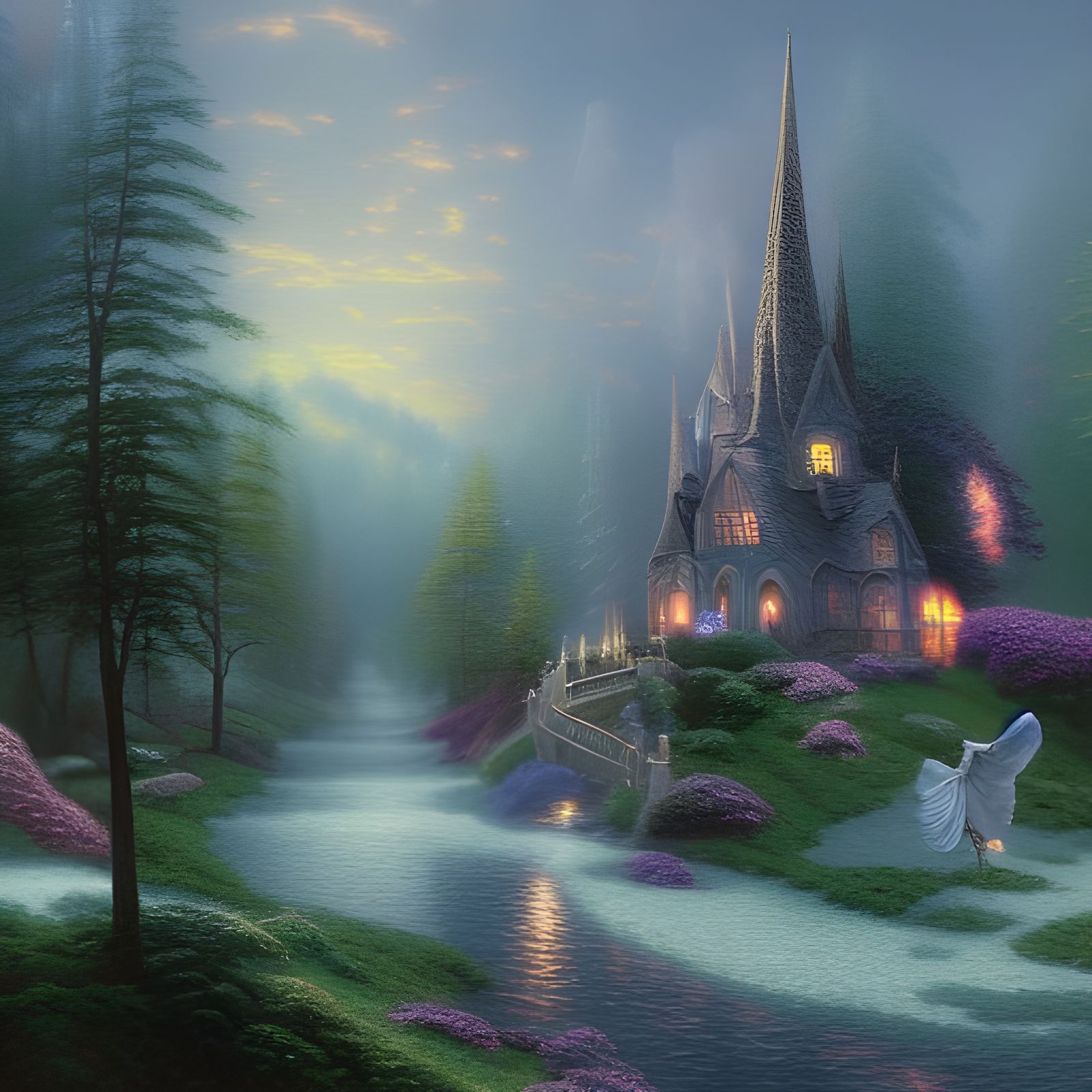 Ethereal Silver-Eyed Witch in Hyperdetailed Fantasy Landscap...