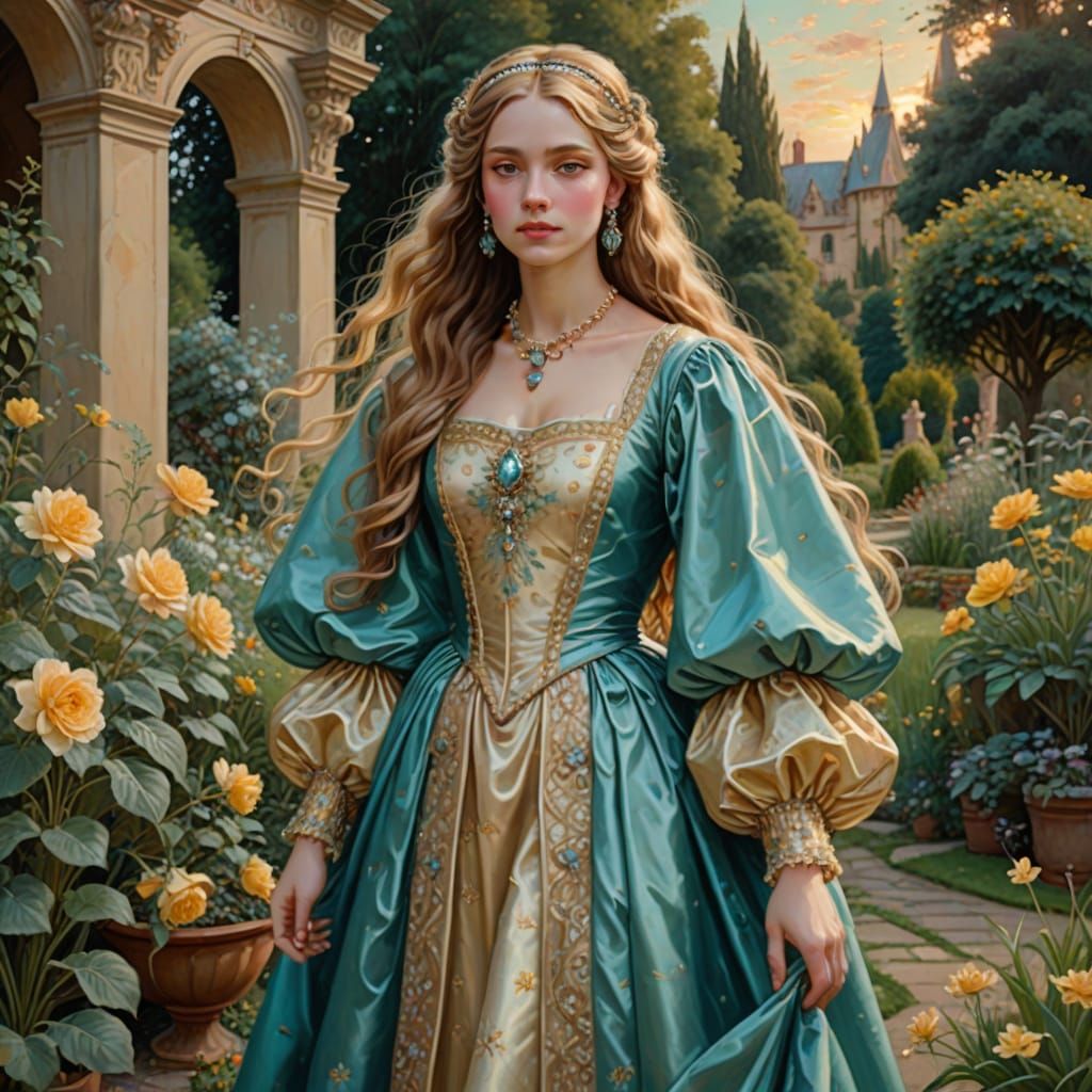 Renaissance Girl in Golden Gown, Artistic Portrait