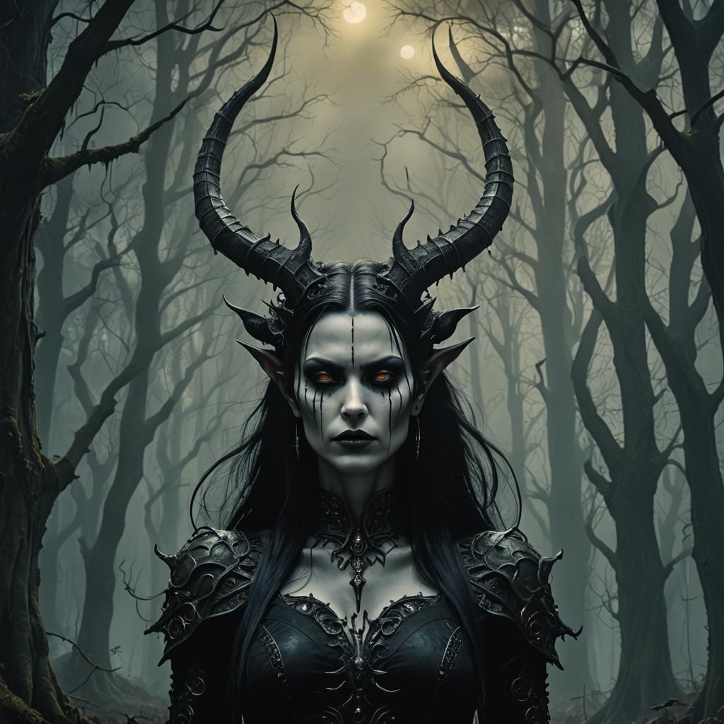 Gothic Vampire Girl in Mystical Forest Concept Art