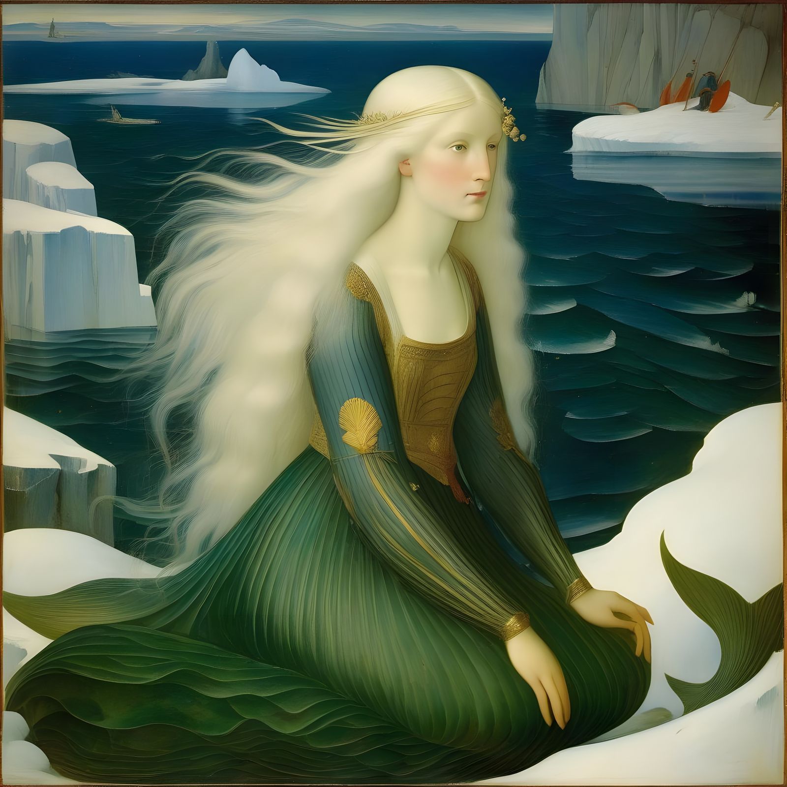 Antarctic Mermaid in Pre-Raphaelite Style