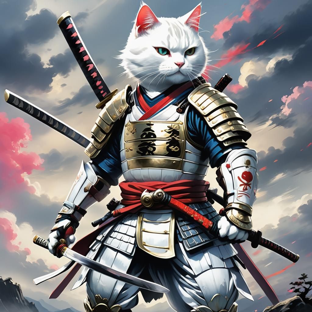 Samurai Cat in Anime Style with Katana