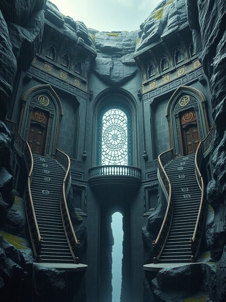 Majestic Ancient Structure Carved into Black Stone