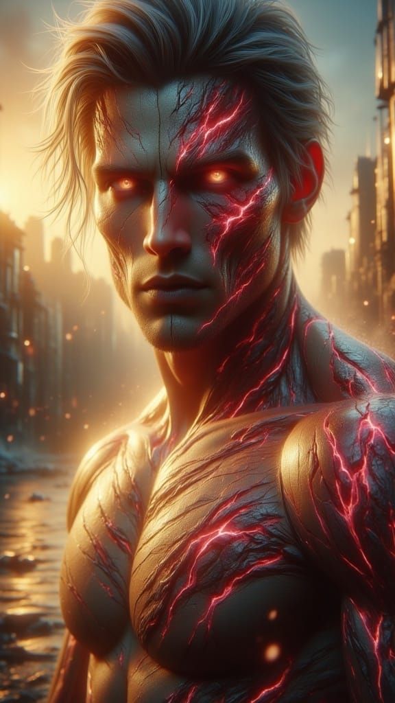 Enigmatic Gaze: Male Portrait with Cherry Blossoms