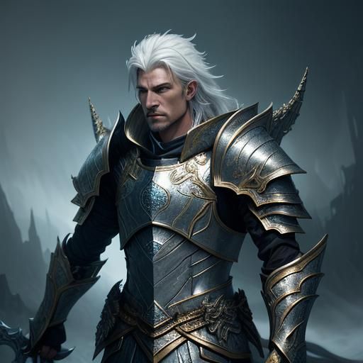 Dragonfolk Paladin in Armor with Warhammer, Fantasy Art