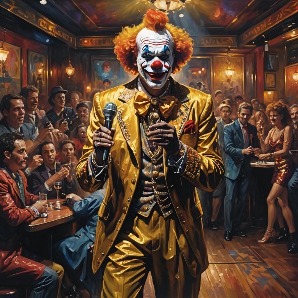 Clown Rapper in Nightclub, Oil Painting by Gurney