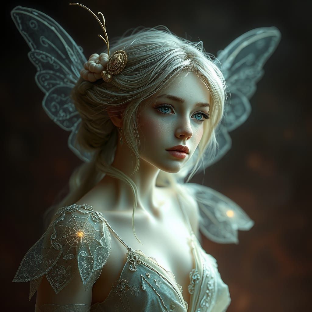 Ethereal Fairy Portrait in Rich, Mystical Background