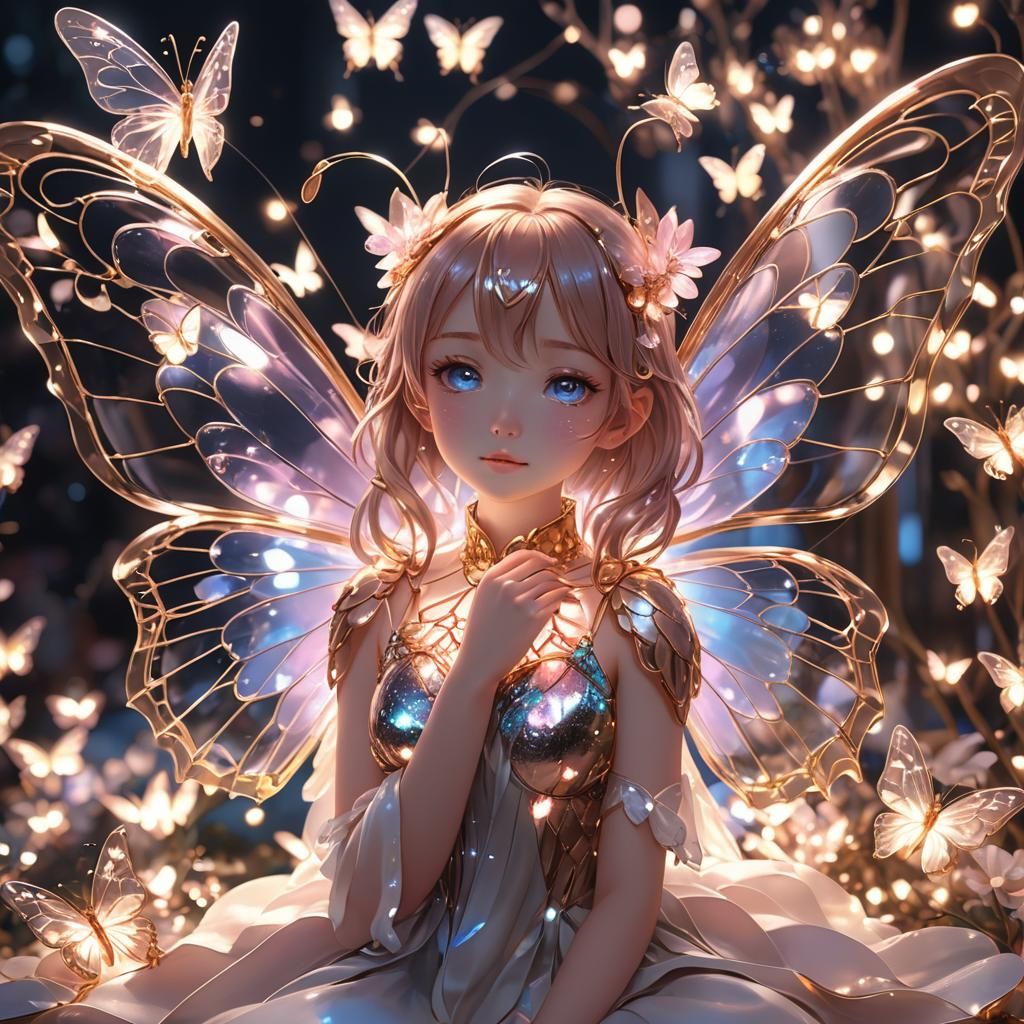 Bioluminescent Glass Butterfly with Fairy Lights