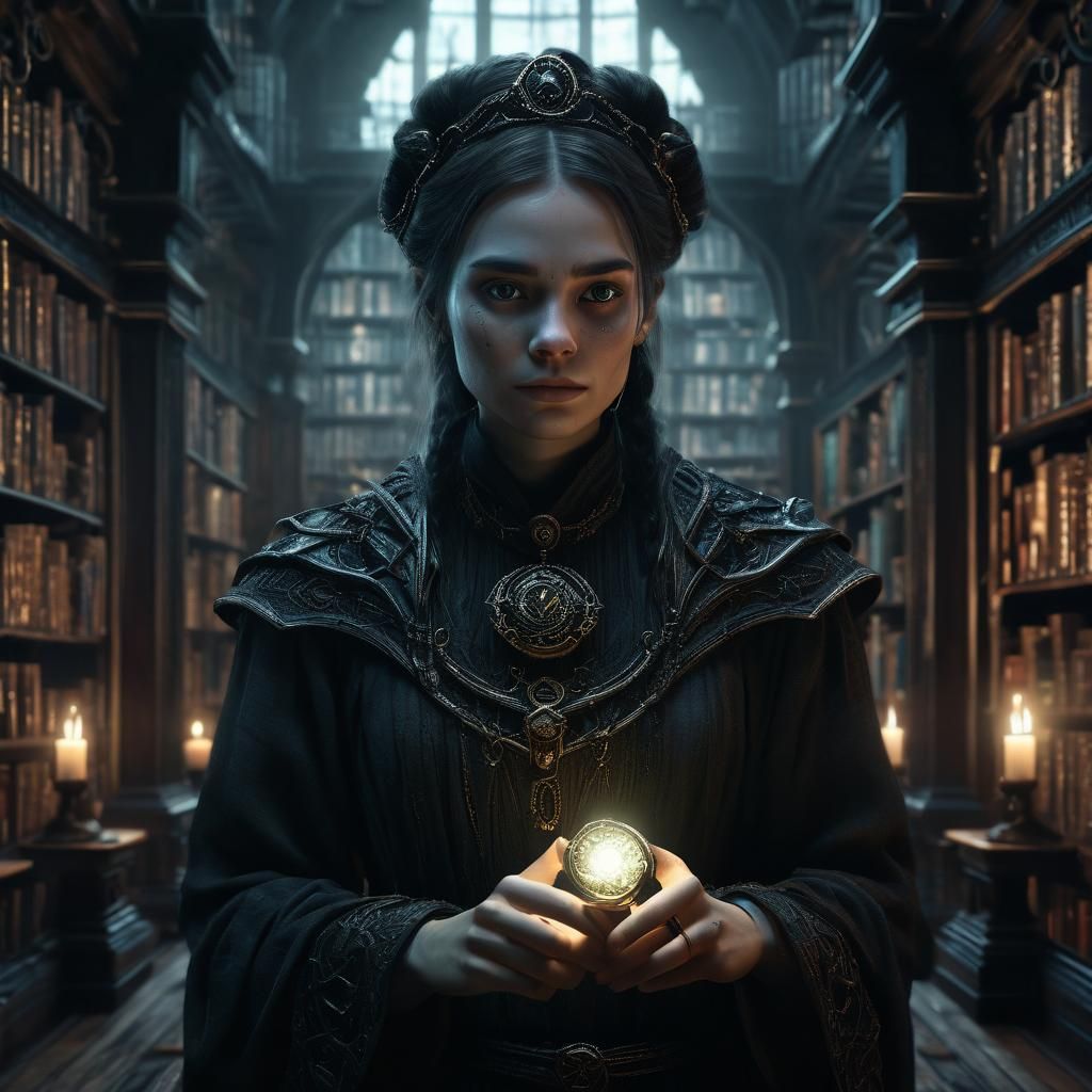 Woman with Cursed Ring in Forgotten Library