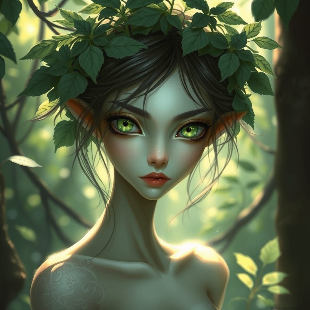 Ethereal Forest Nymph with Emerald Eyes
