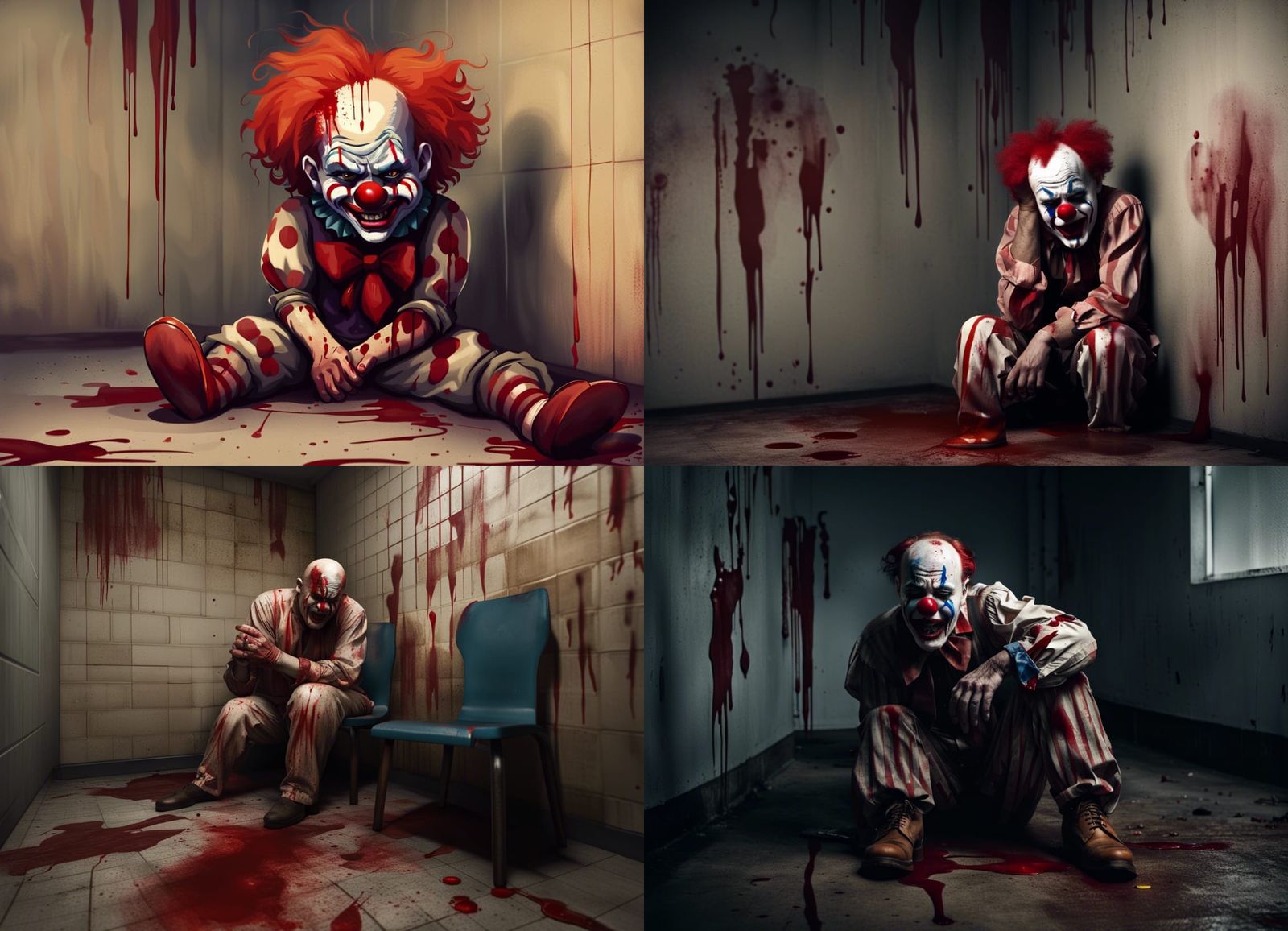Sad Clown Crying Blood in Dark Corner