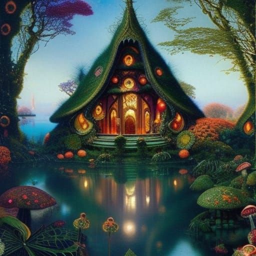 Enchanted Fairy Mushroom House in Hyperdetailed Style