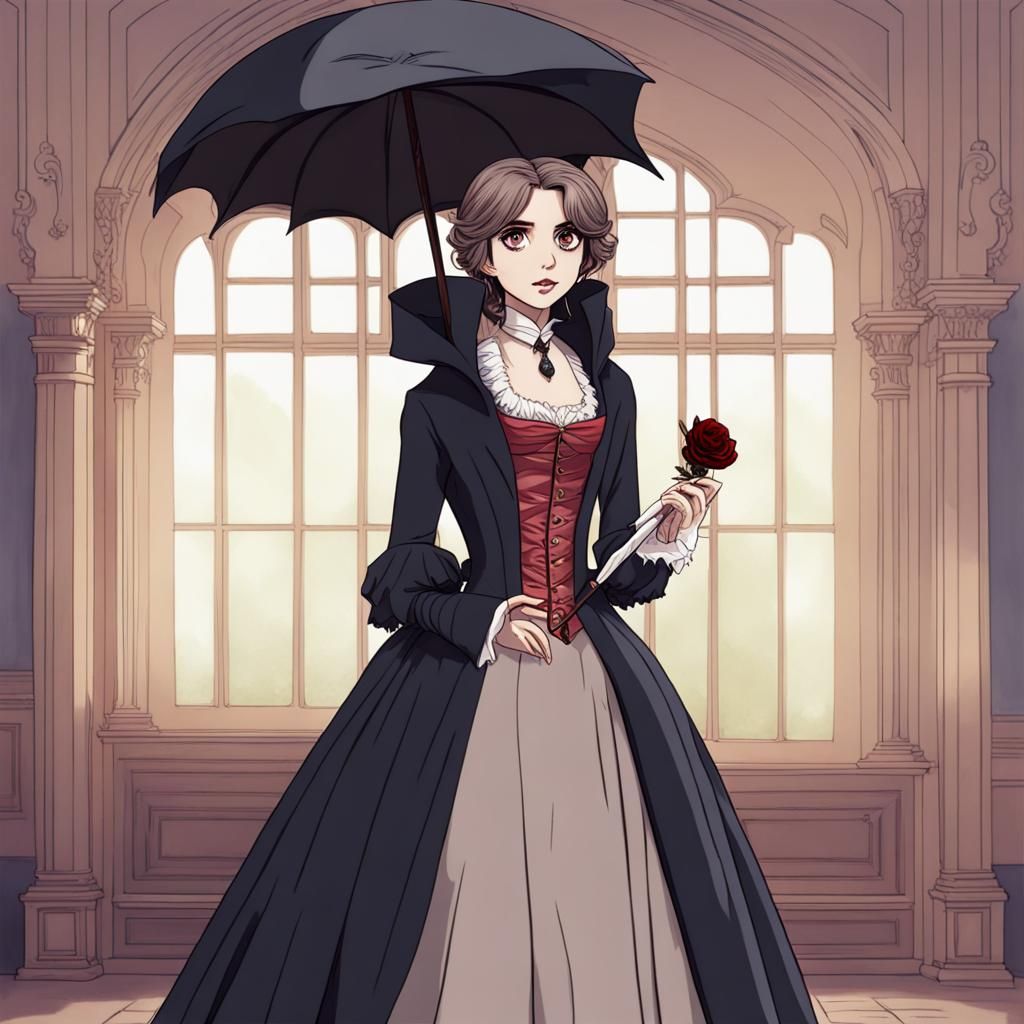 Ana de Armas as Regency Vampire Lady in Anime Style