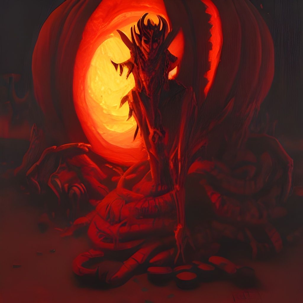 Sinister Pumpkin Spice Demon Oil Painting