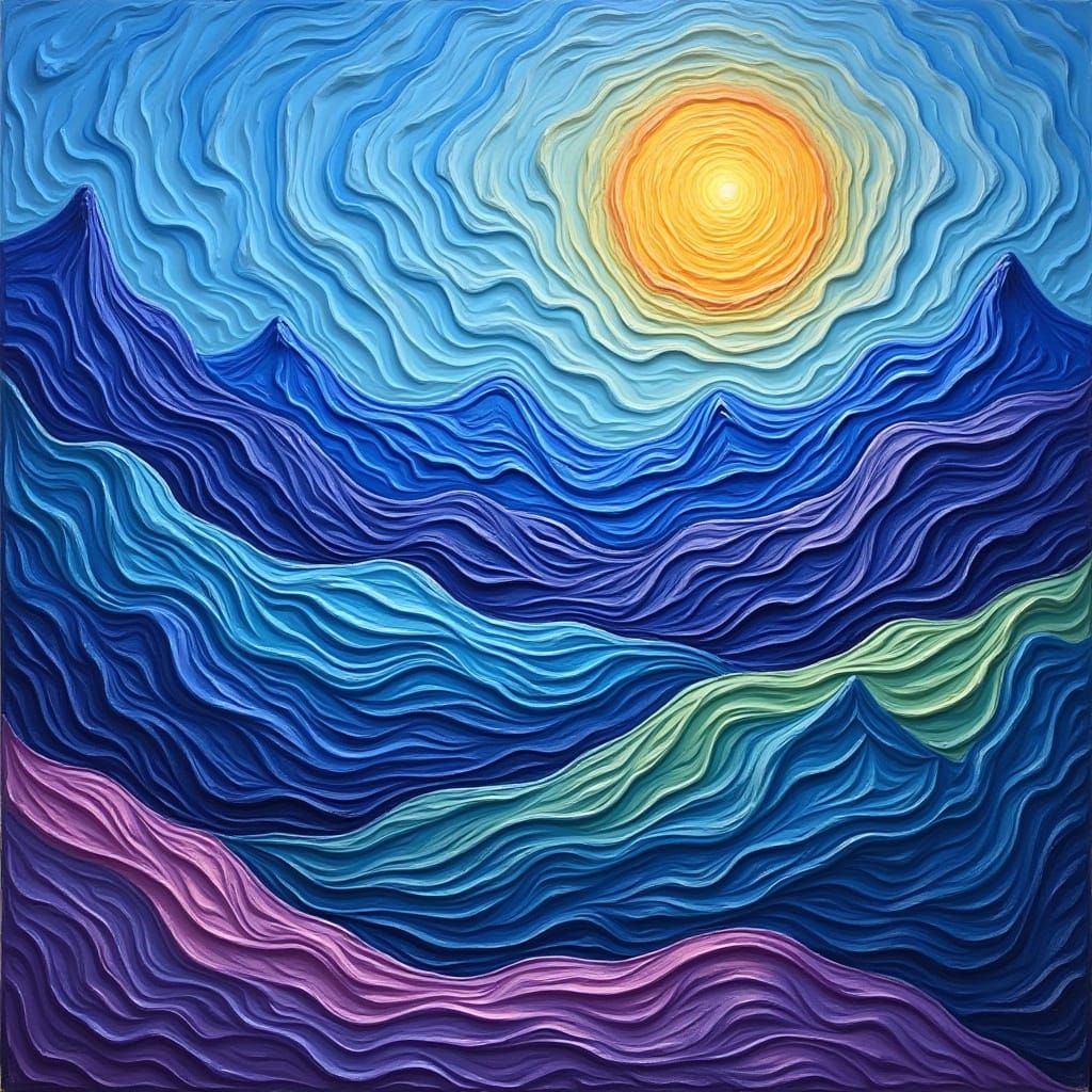 Swirling Mountains Landscape in Impressionist Style