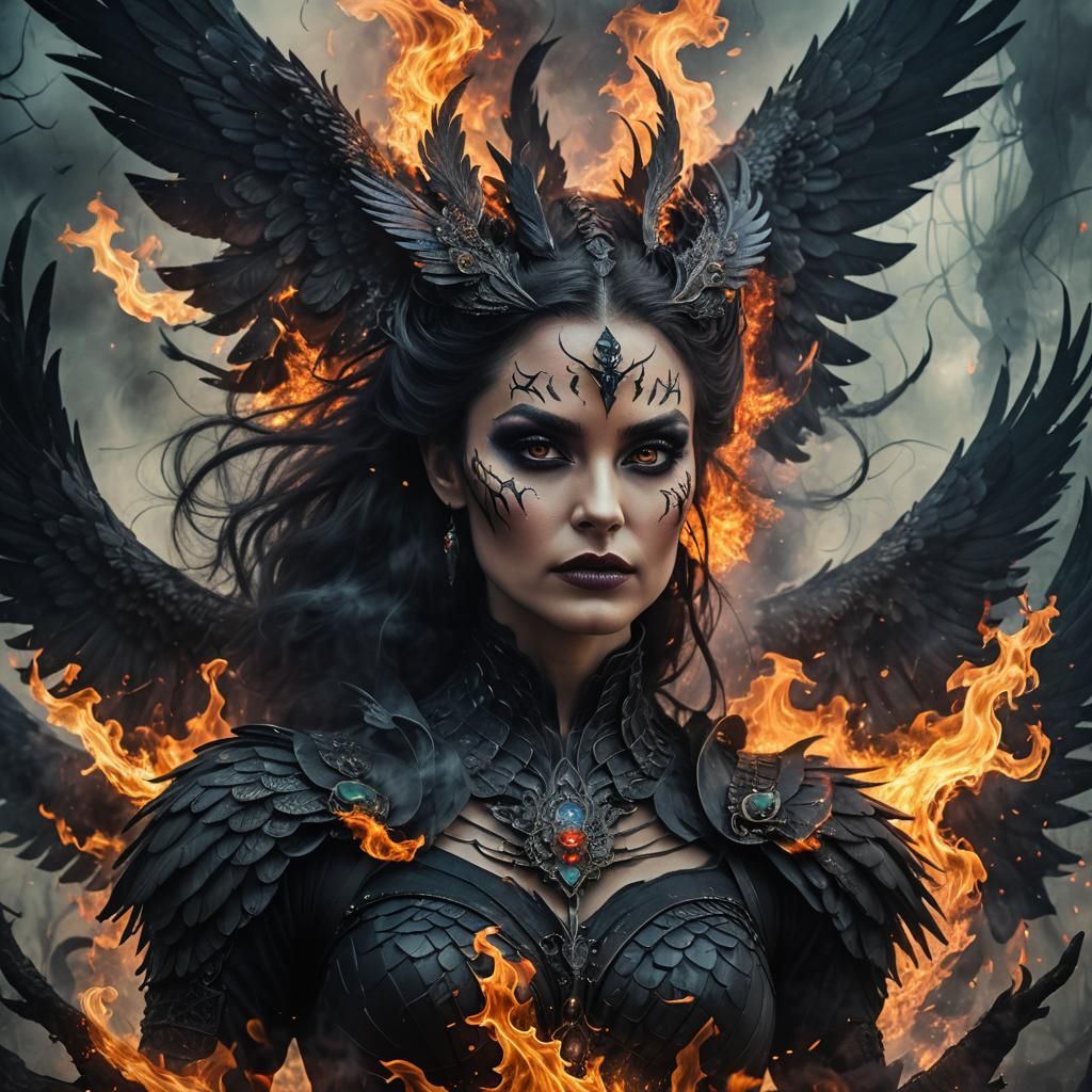 Double exposure Mythical black Phoenix influenced by Malefic...