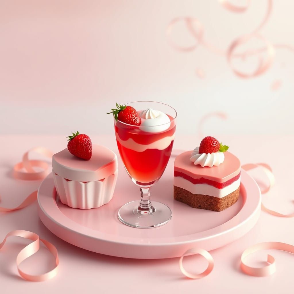 Whimsical Pink Dessert Plate in Anime-Inspired Style
