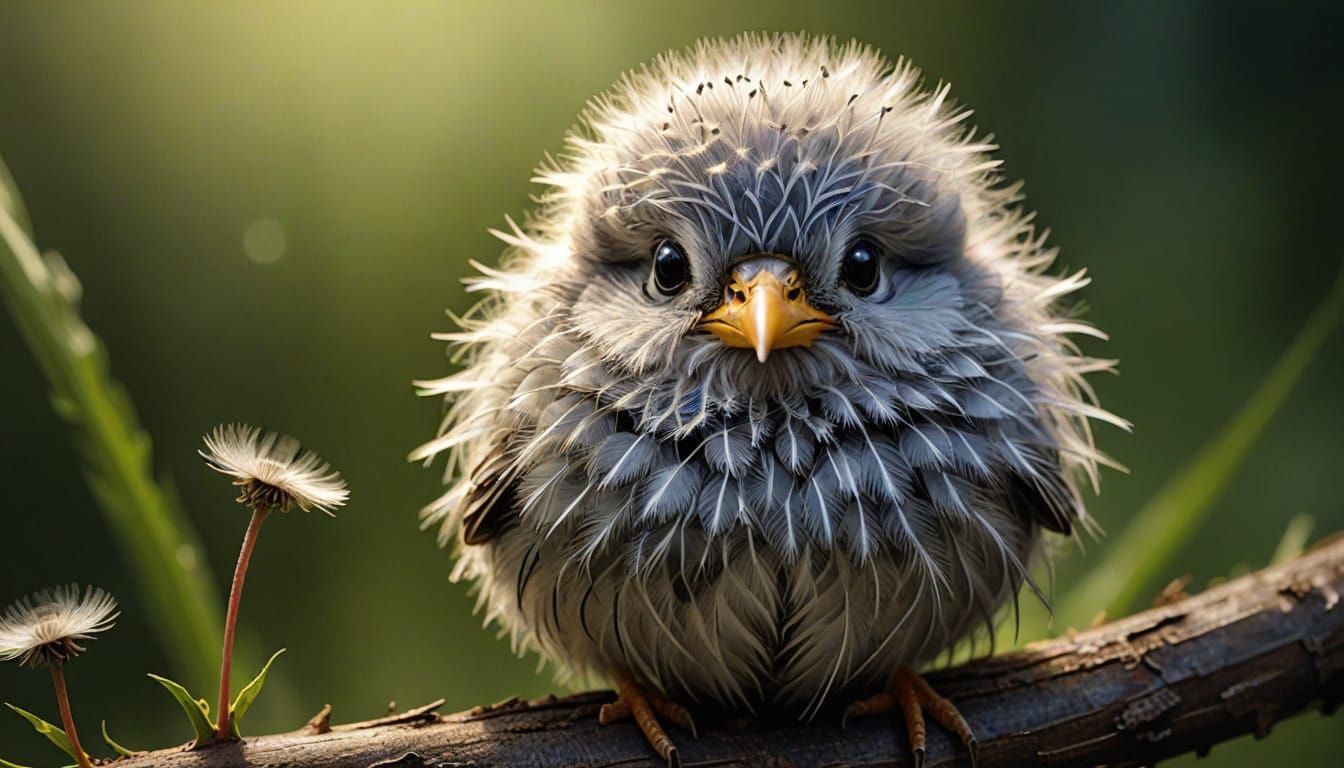 Cute Dandelion Baby Bird Fantasy Digital Painting