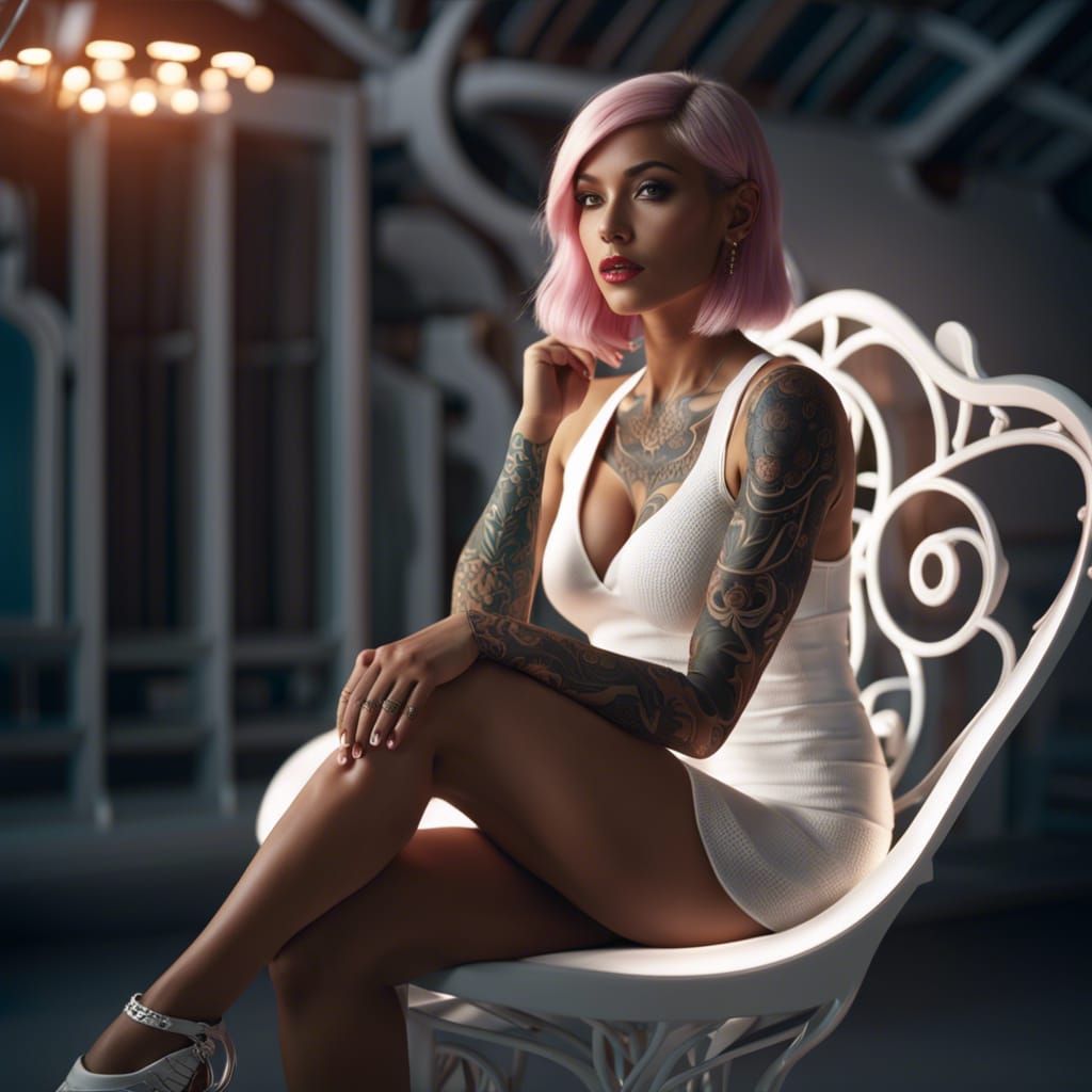 Glamorous Woman in White Dress: Hyperrealistic Digital Art