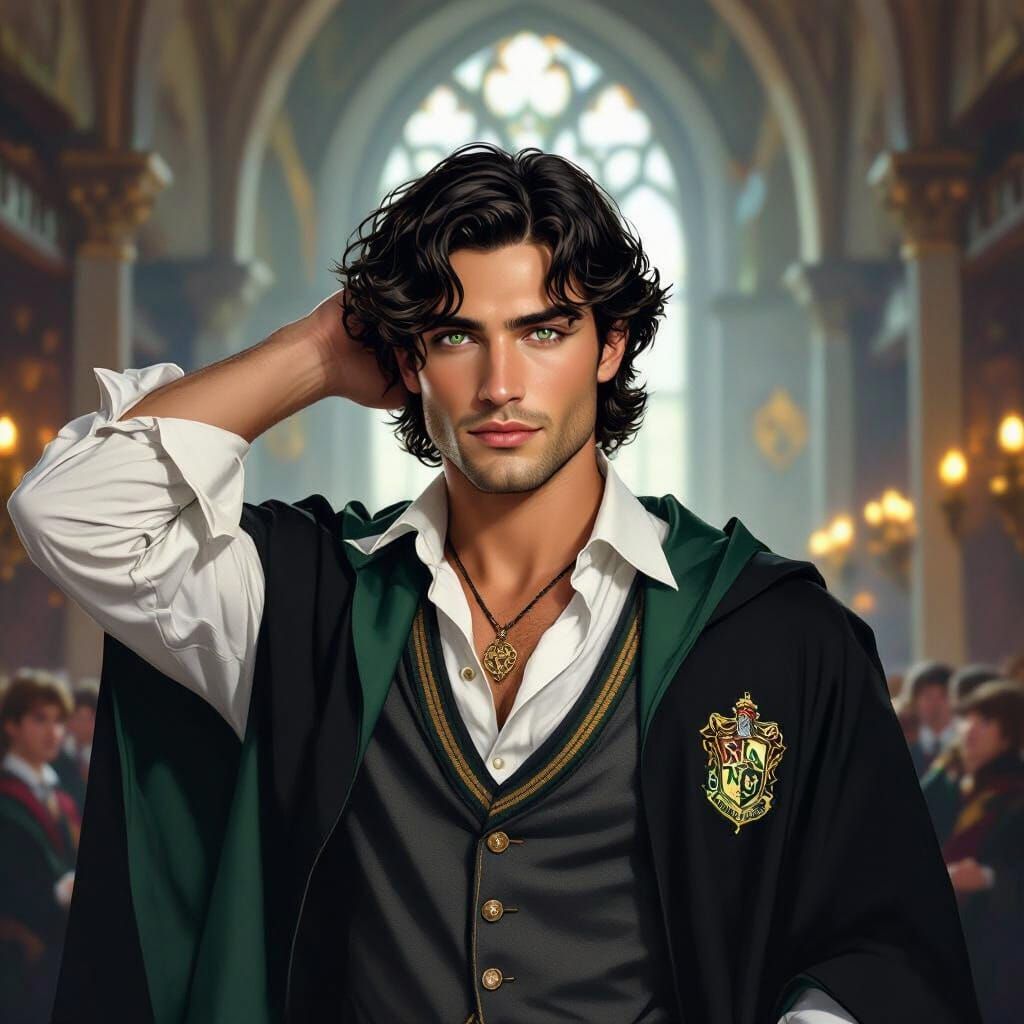 Regal Slytherin Student in Art Nouveau Style