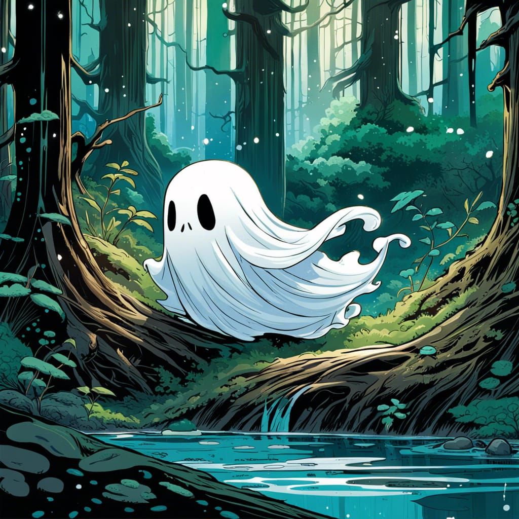 Chibi Ghost in Forest: Manga Art Style