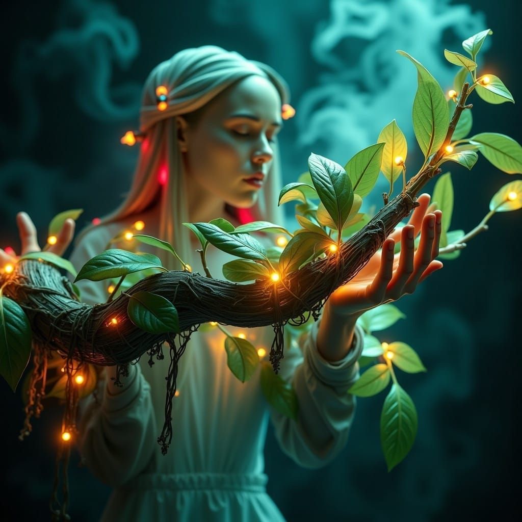 Cybernetic Sorceress Summons Living Vine Bridge