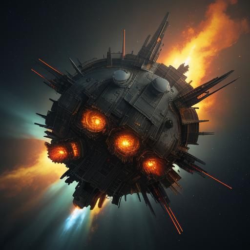 Fiery Spaceship Launch in Hyperrealistic Digital Art