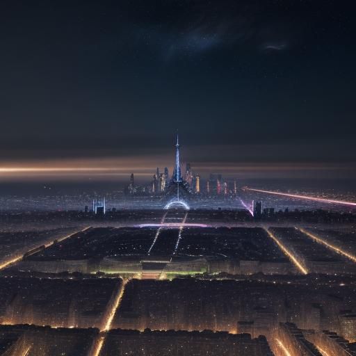 Futuristic Paris Nightscape in 2124: Matte Painting