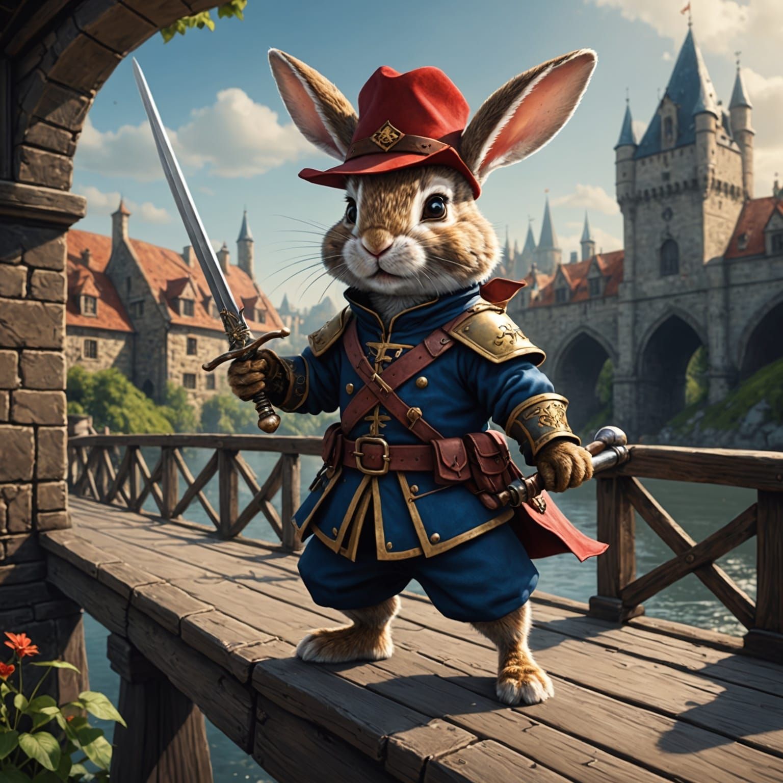 Rabbit Musketeer Duel on the Bridge