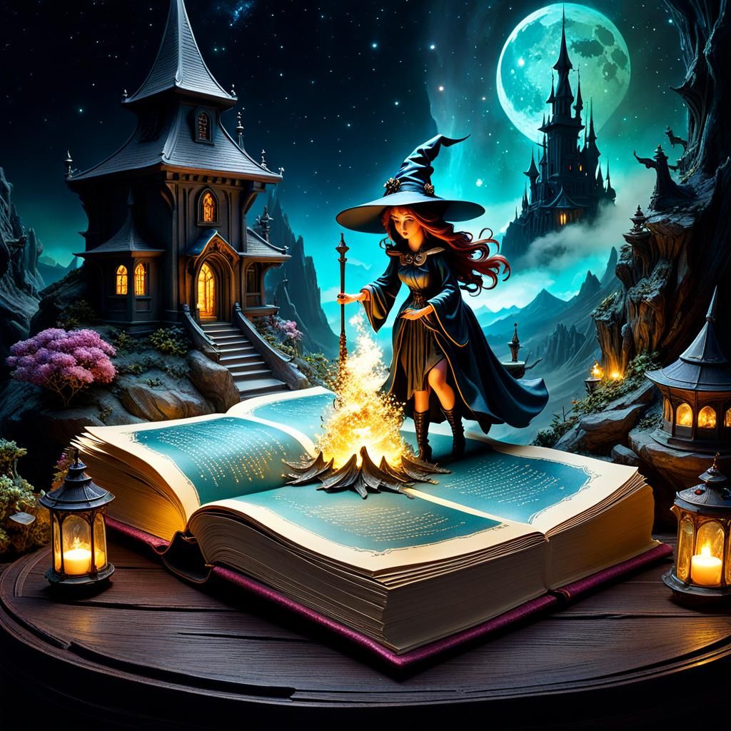 Sparkling Witch Pop-Up Book in Fantasy Setting
