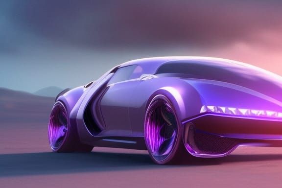 Purple Future Car on Saturn in Digital Painting