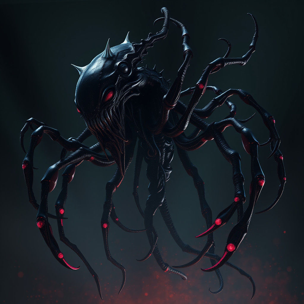 Grotesque Alien Creature in Gothic Futurism Style