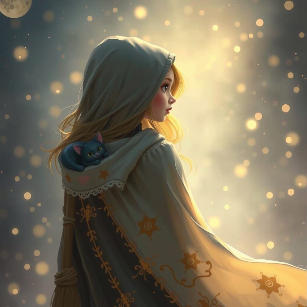 Whimsical Forest Nymph with Cat in Fairycore Style