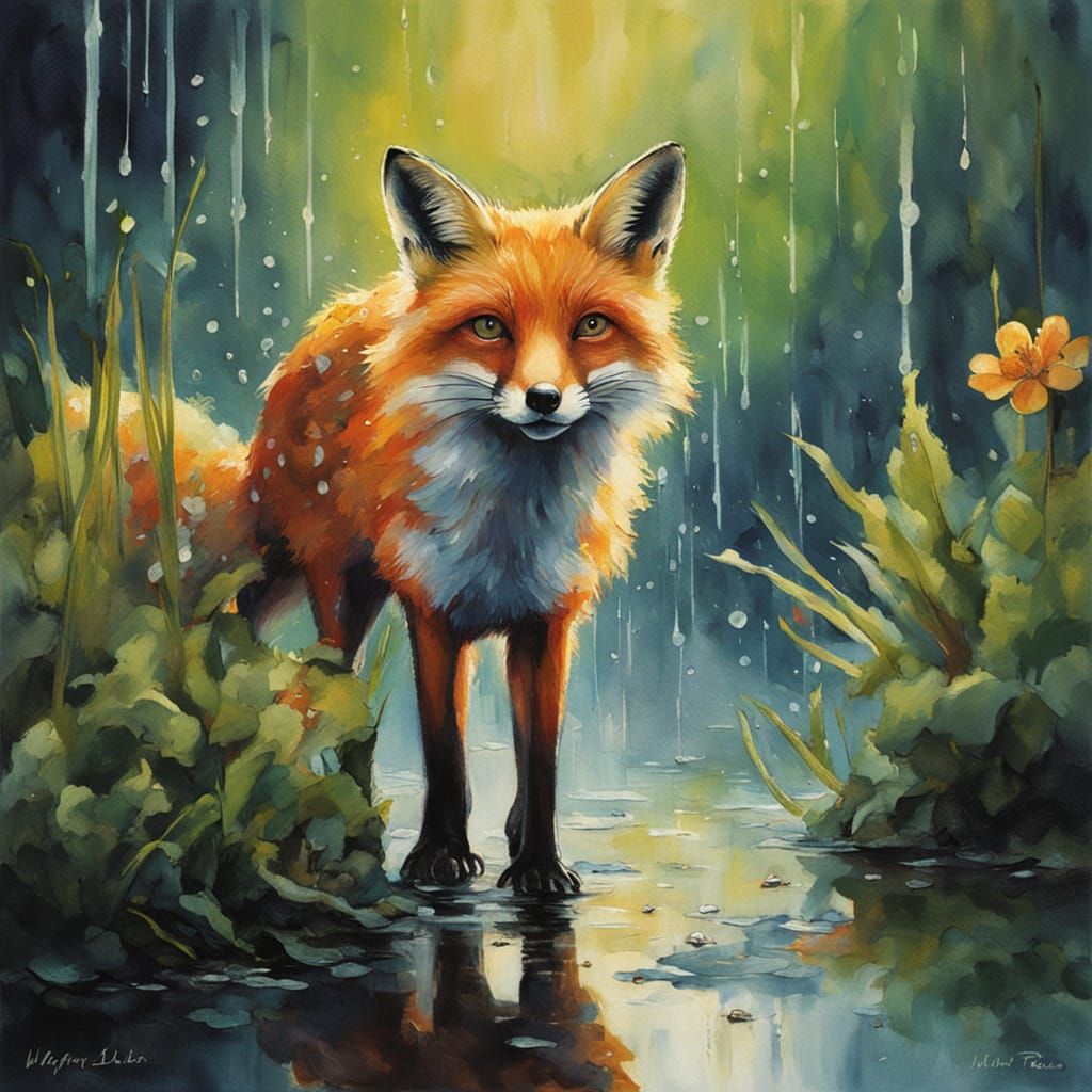Wet Watercolor Portraits of a Bushy-Tailed Fox and Frog