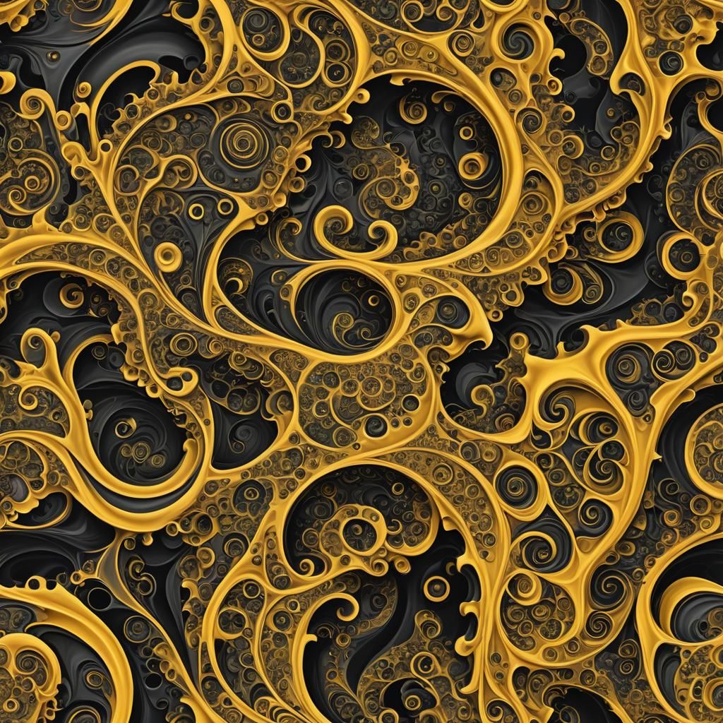 Surreal Fractal Whorl in Black and Yellow