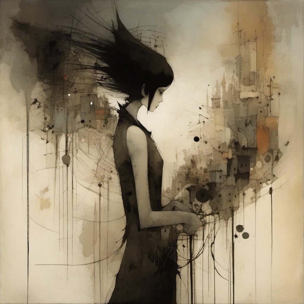 Woman in Crosshatch Style Illustration