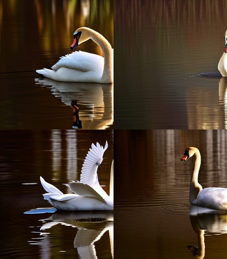 Swan Gazing at its Reflection