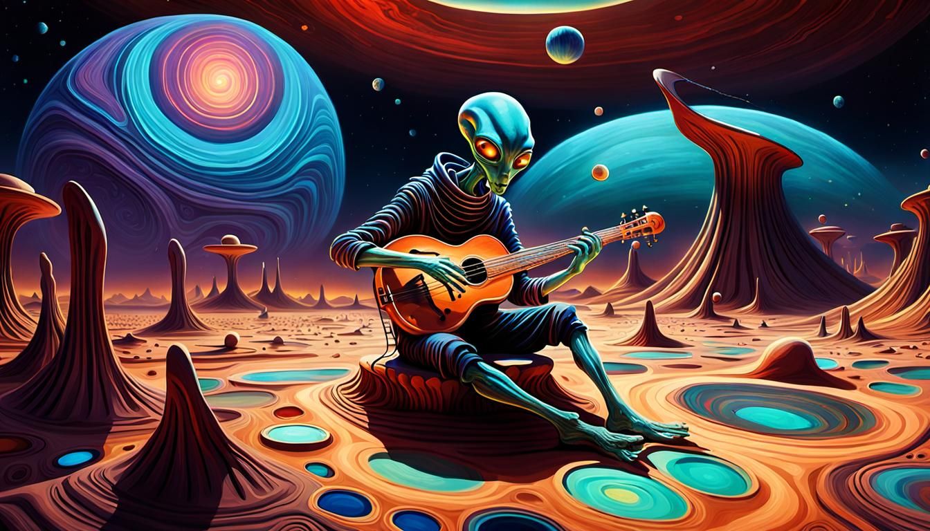 Alien Musician's Martian Improvisation: Surreal Concept Art