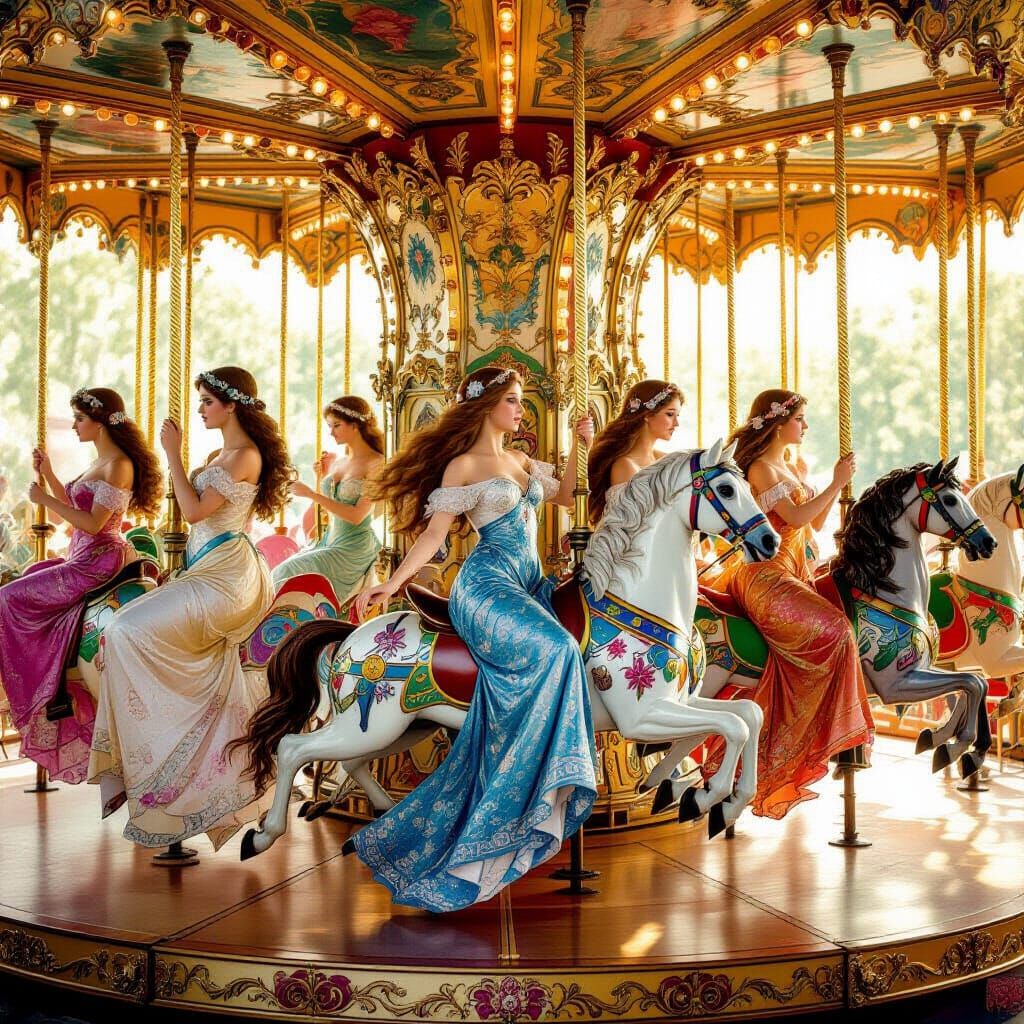 Divine Feminine Carousel in Art Nouveau Style