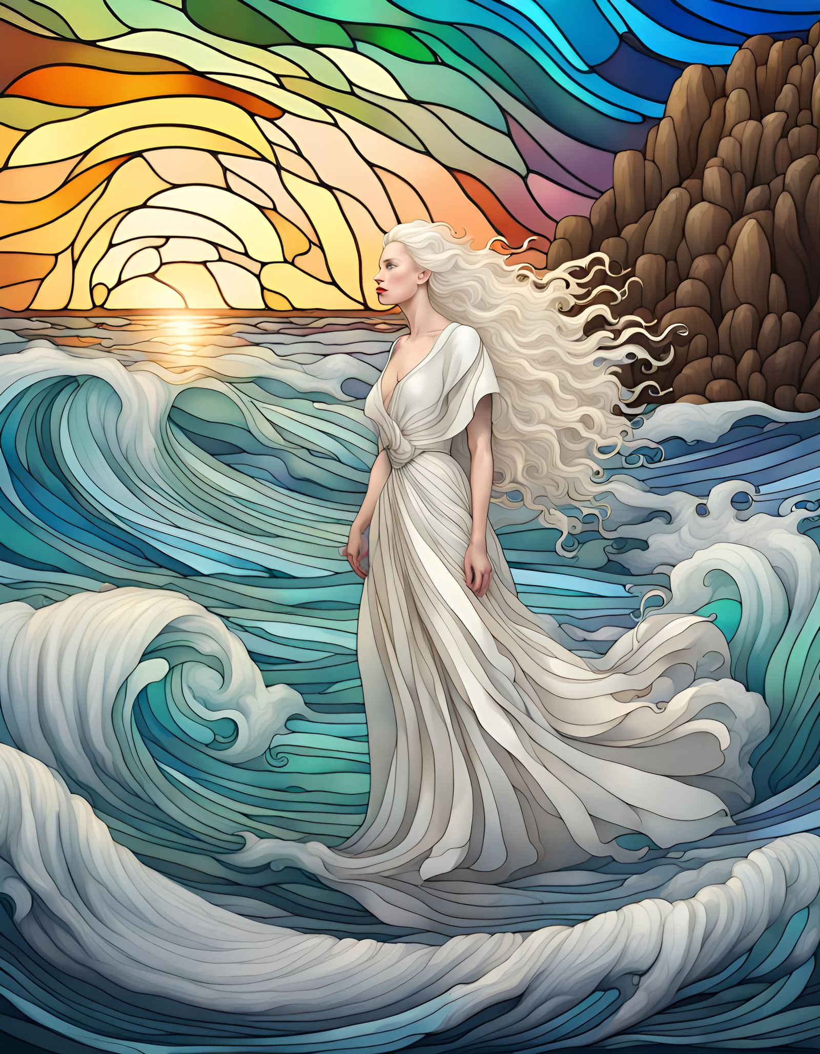 Albino Woman with Stained Glass Waves