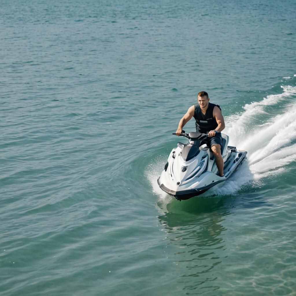 Slavic Man on Jet Ski: Photorealistic Summer Scene