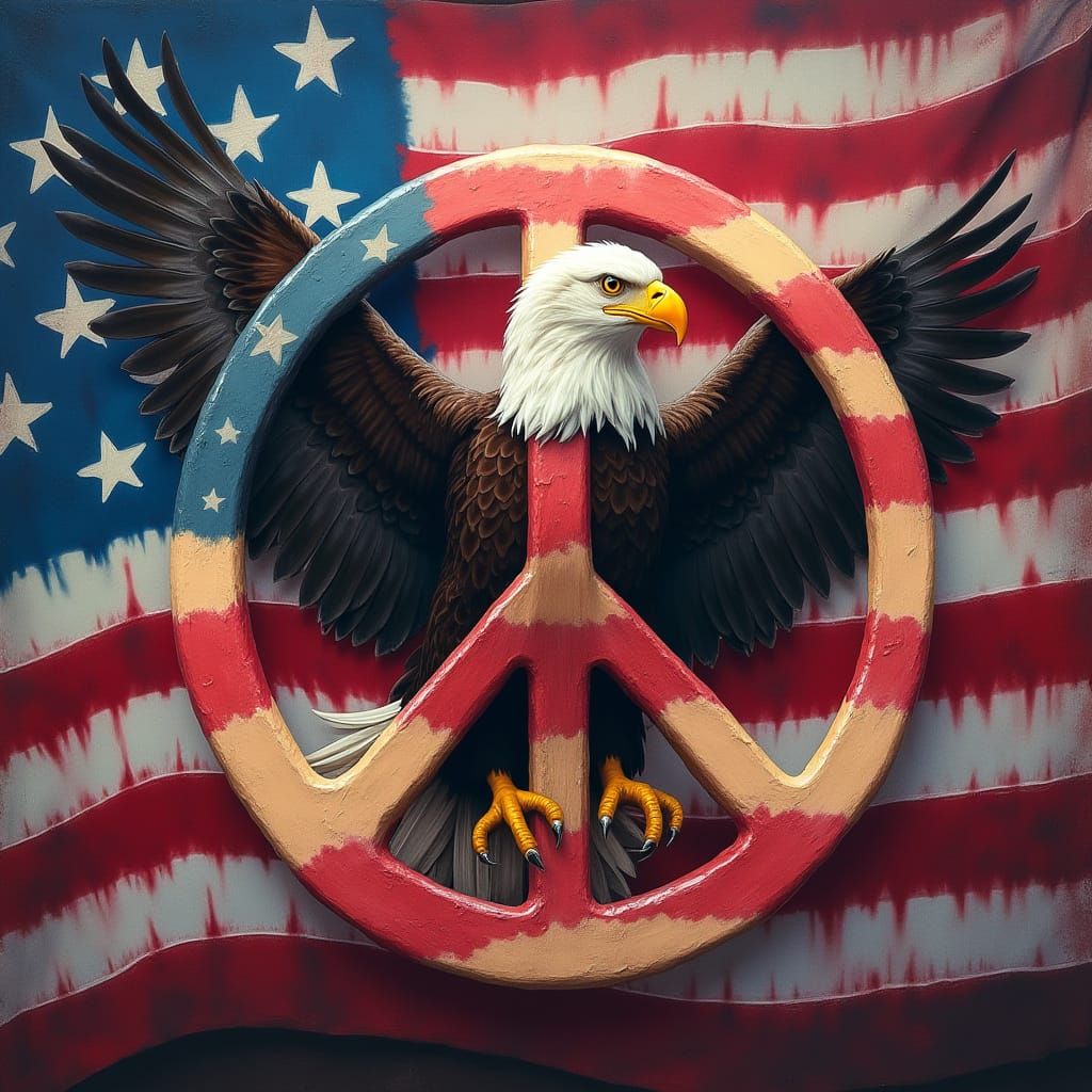 Majestic Eagle with US Flag and Peace Symbol