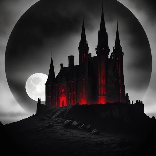 Gothic Castle Silhouette in Dark Fantasy Art