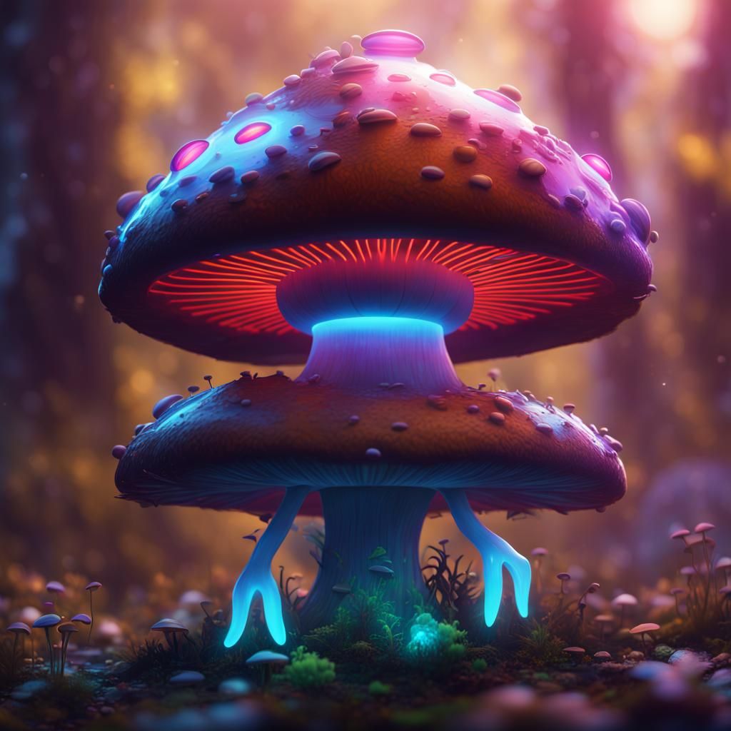 Glowing Mushroom in Neon Wonderland: Fantasy Art