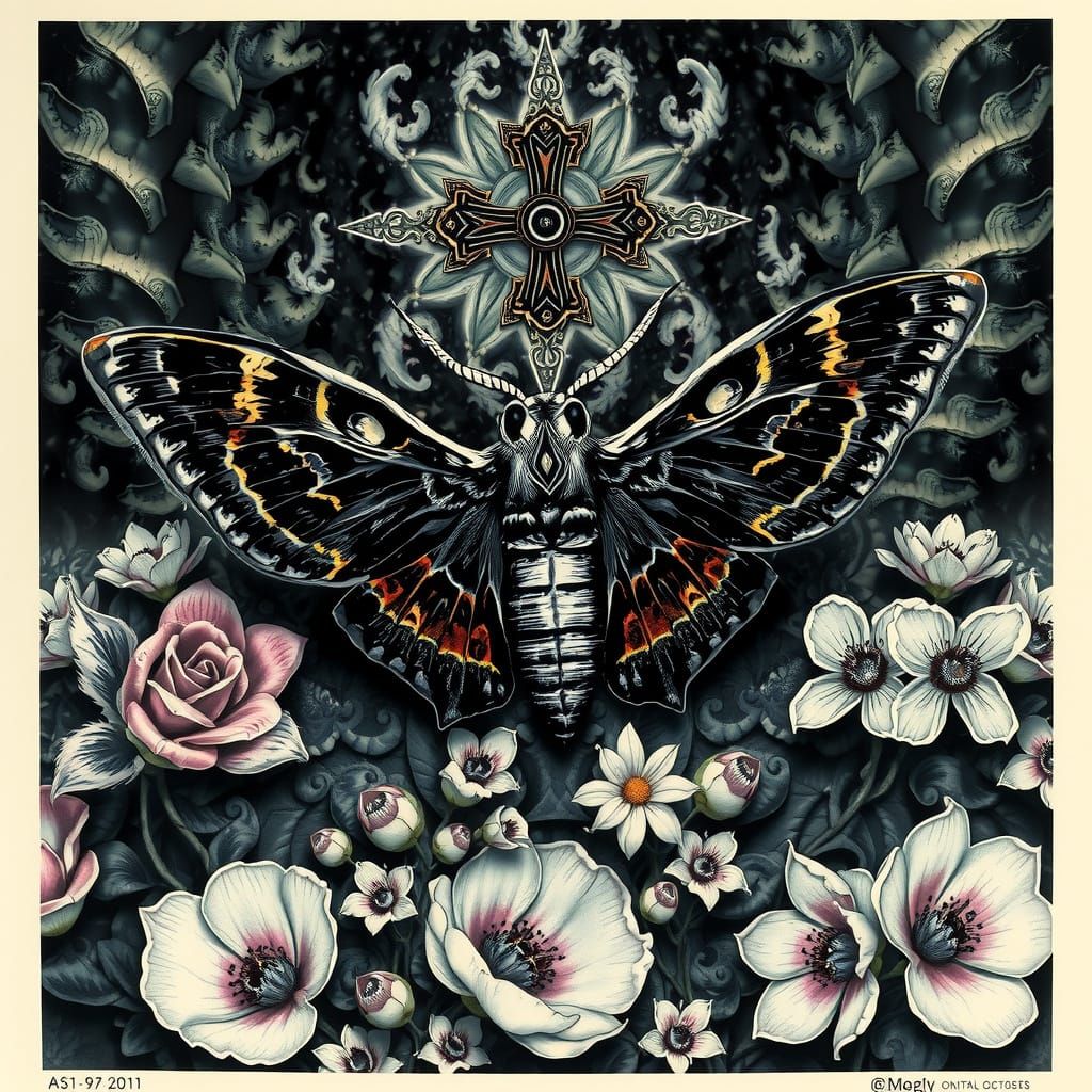 Ethereal Death's Head Hawk Moth in Vibrant, Fractal Dreamsca...