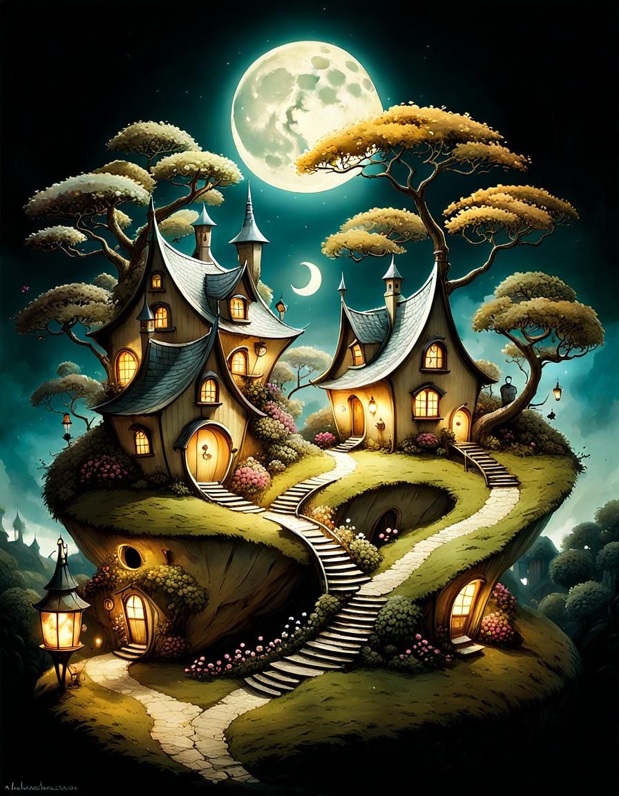 Magical Fairy Village in a Whimsical Fairytale Style