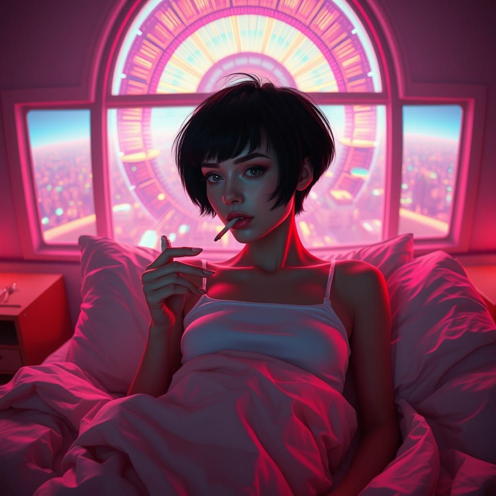 Neon Dreamer in Retro-Futuristic Slumber