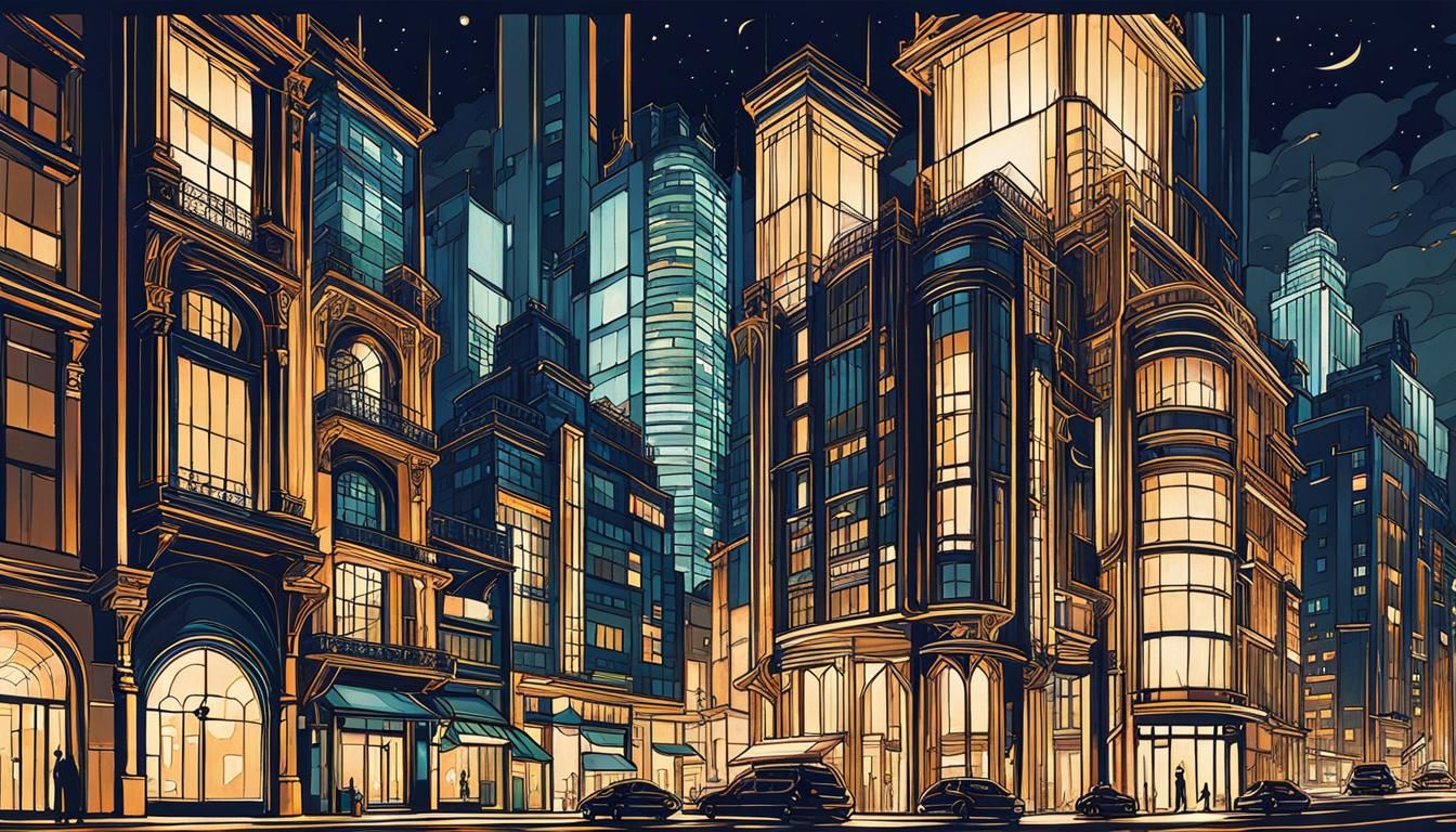Night Cityscape: Art Nouveau Expressionism