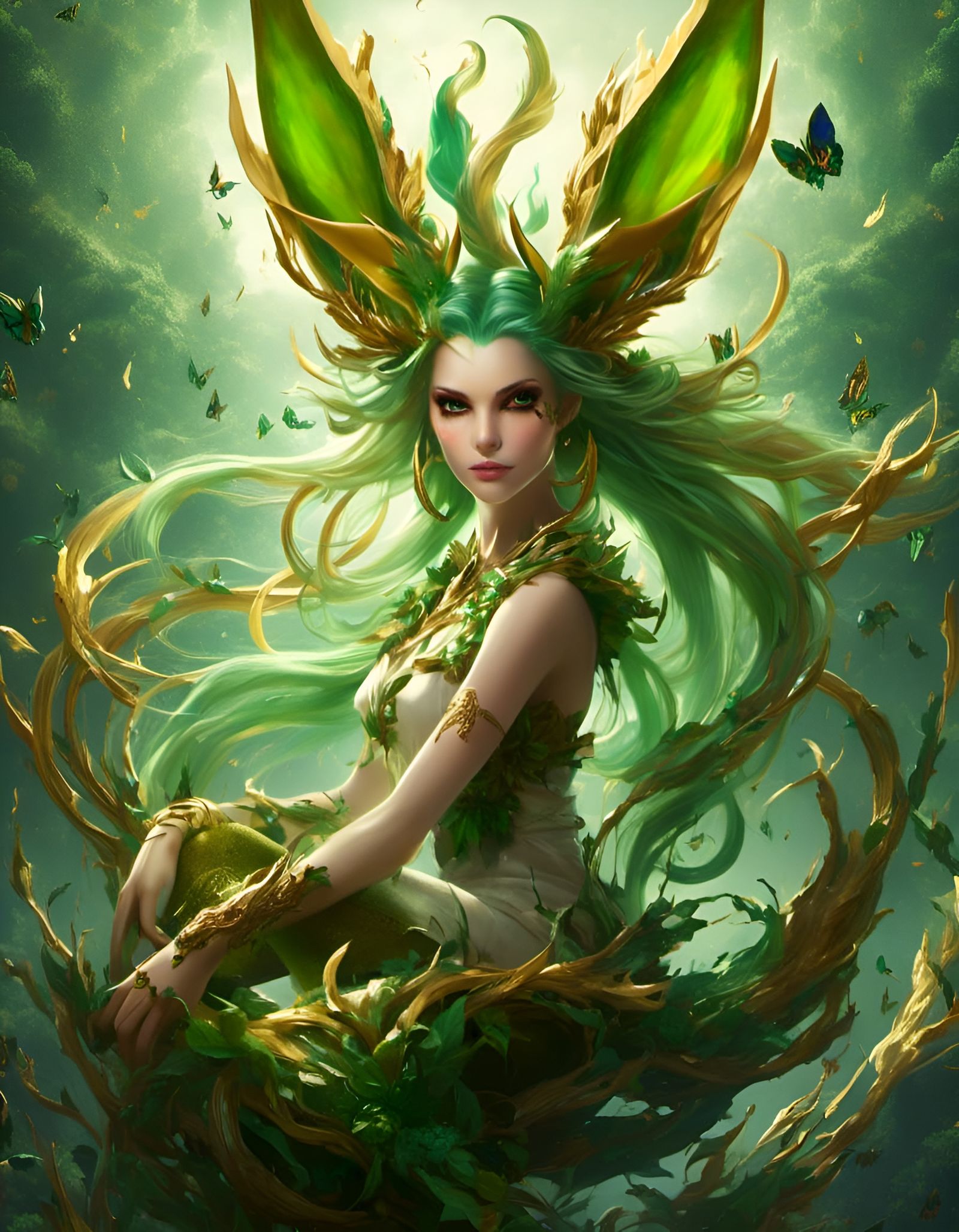 Humanoid Leafeon Girl in Digital Art Style